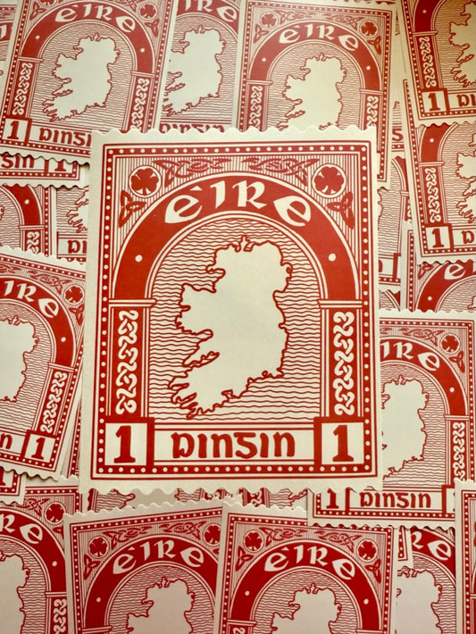 Red Ireland Eire 1 Stamp Sticker