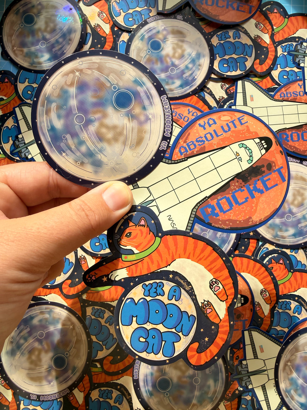 Space Stickers! Ya Moon Beam, Moon Cat and Ya Rocket